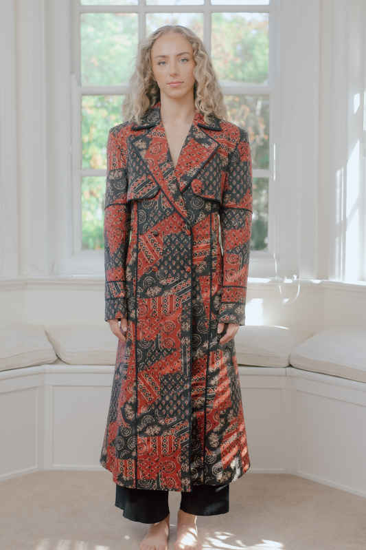 Ila Hand Block Printed Trench Coat