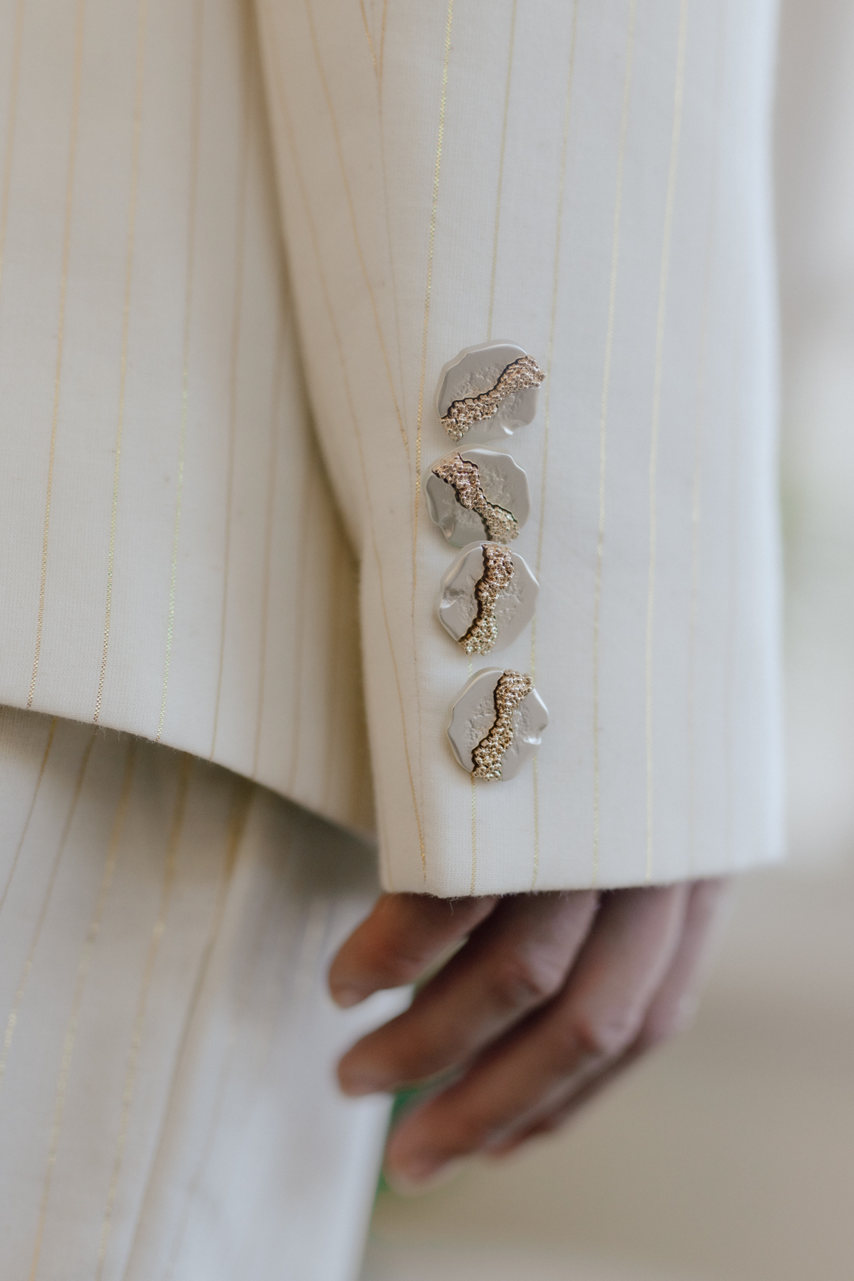 Atman Ecru & Gold Zari Stripe Suit