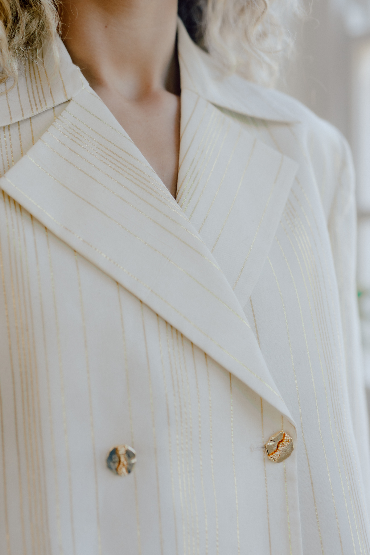 Vyom Ecru & Gold Zari Stripe Crop Jacket
