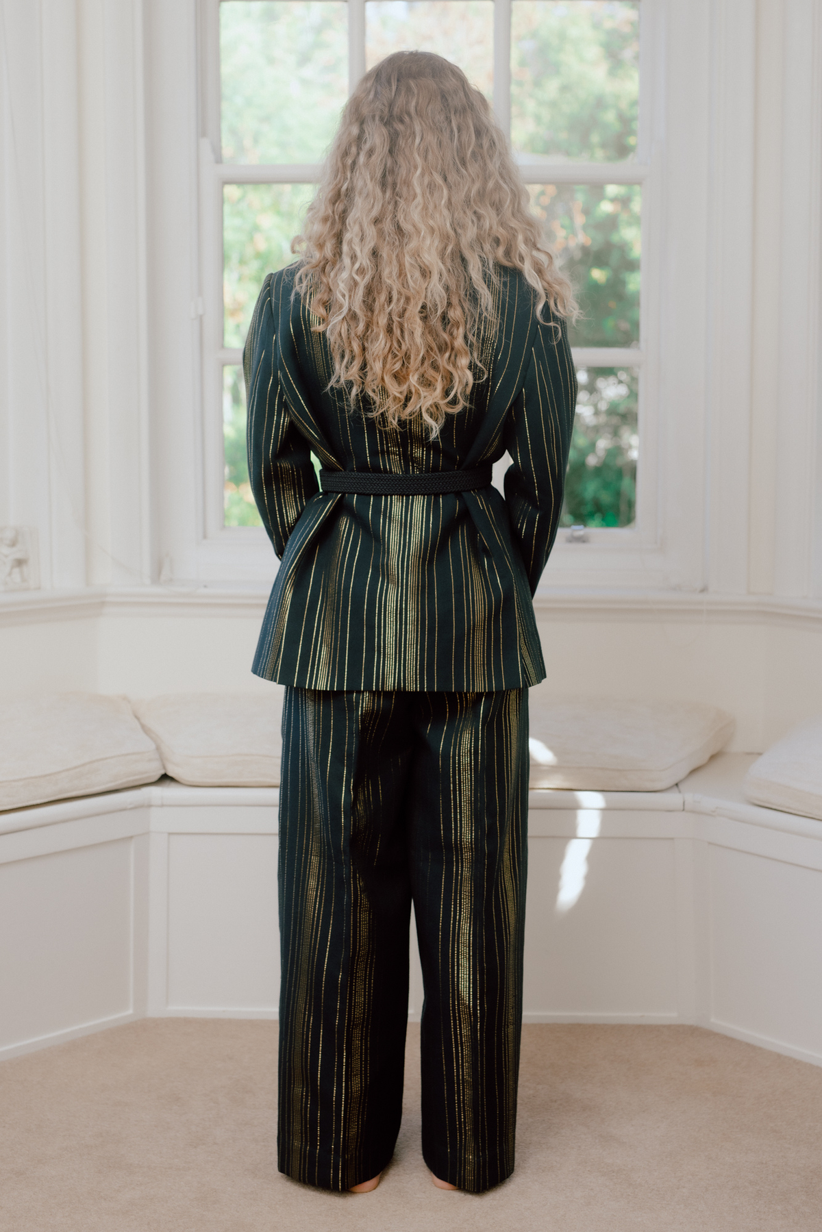 Chandra Black & Gold Zari Stripe Suit