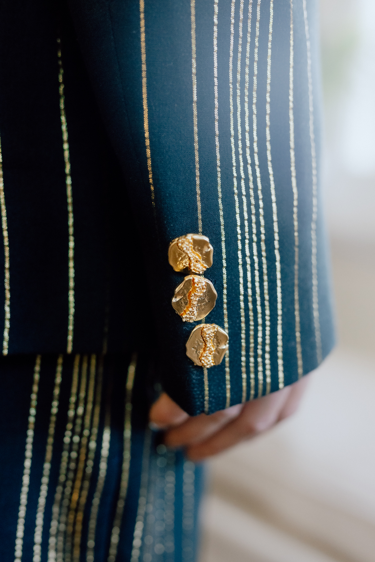 Chandra Black & Gold Zari Stripe Suit