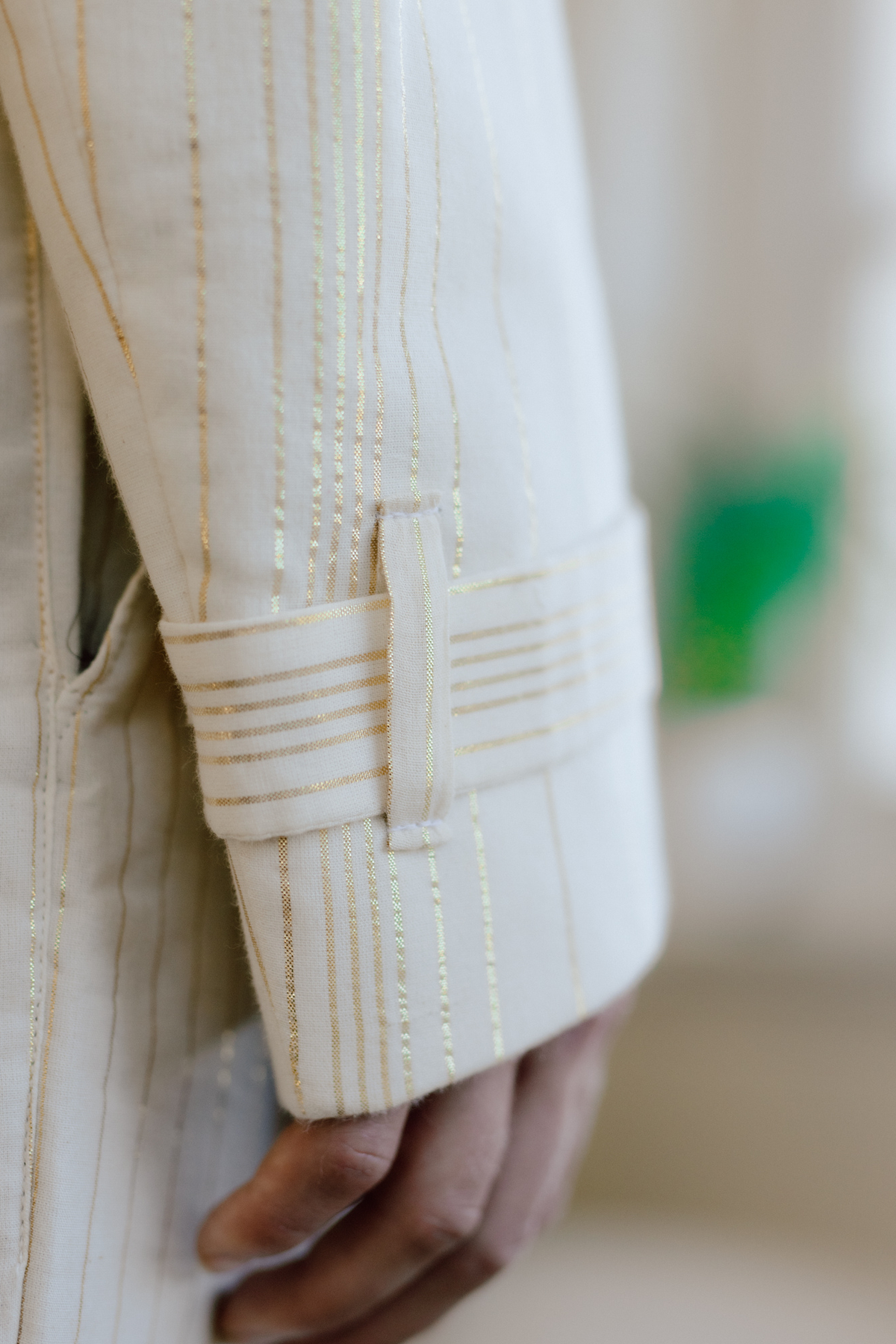 Vyom Ecru & Gold Zari Stripe Crop Jacket