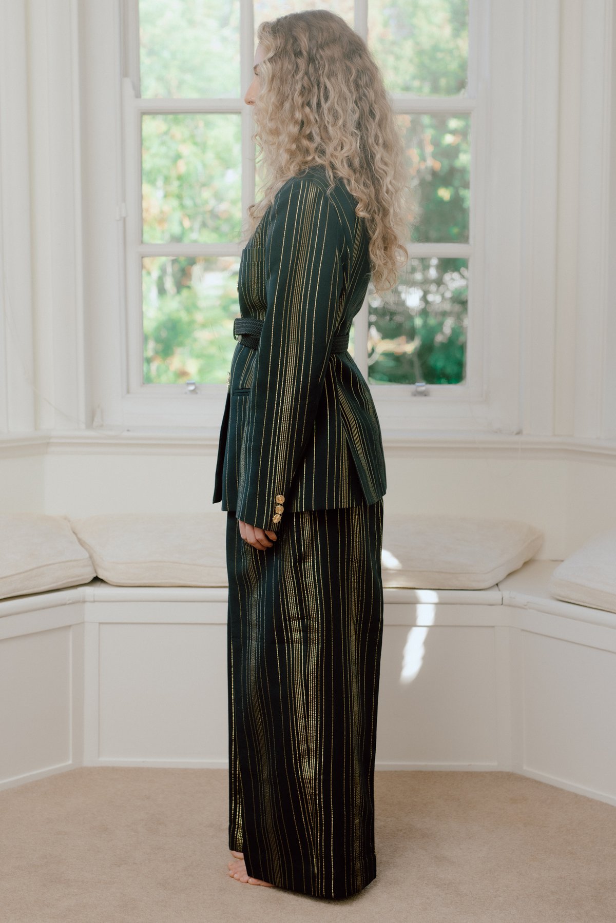 Chandra Black & Gold Zari Stripe Suit