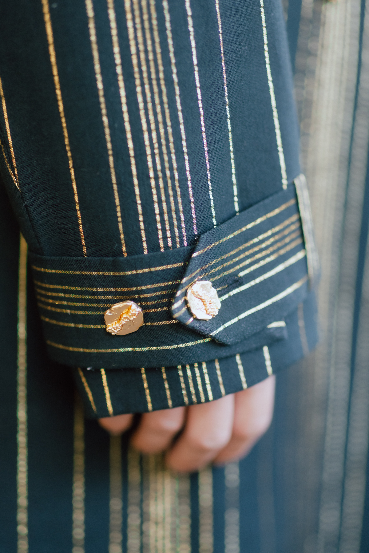 Shikandi Black & Gold Zari Stripe Trench Coat