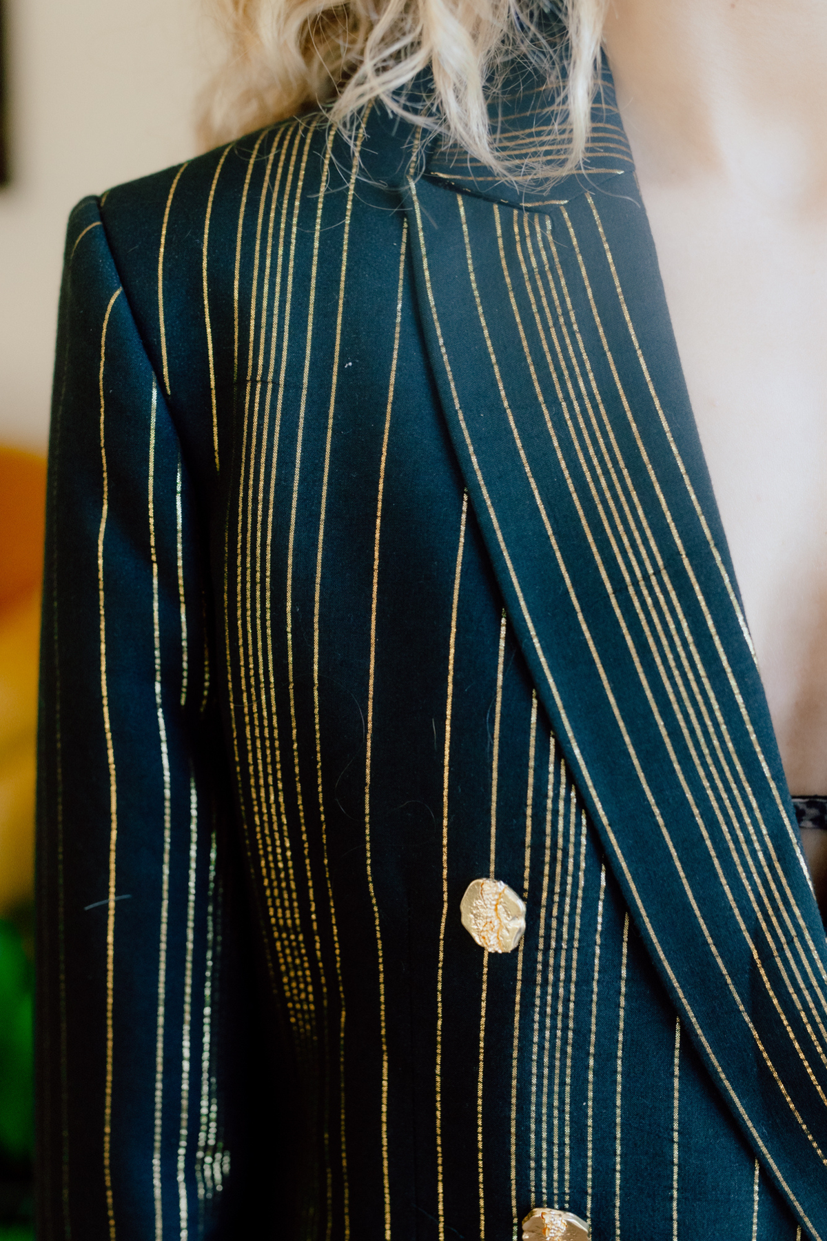Chandra Black & Gold Zari Stripe Suit
