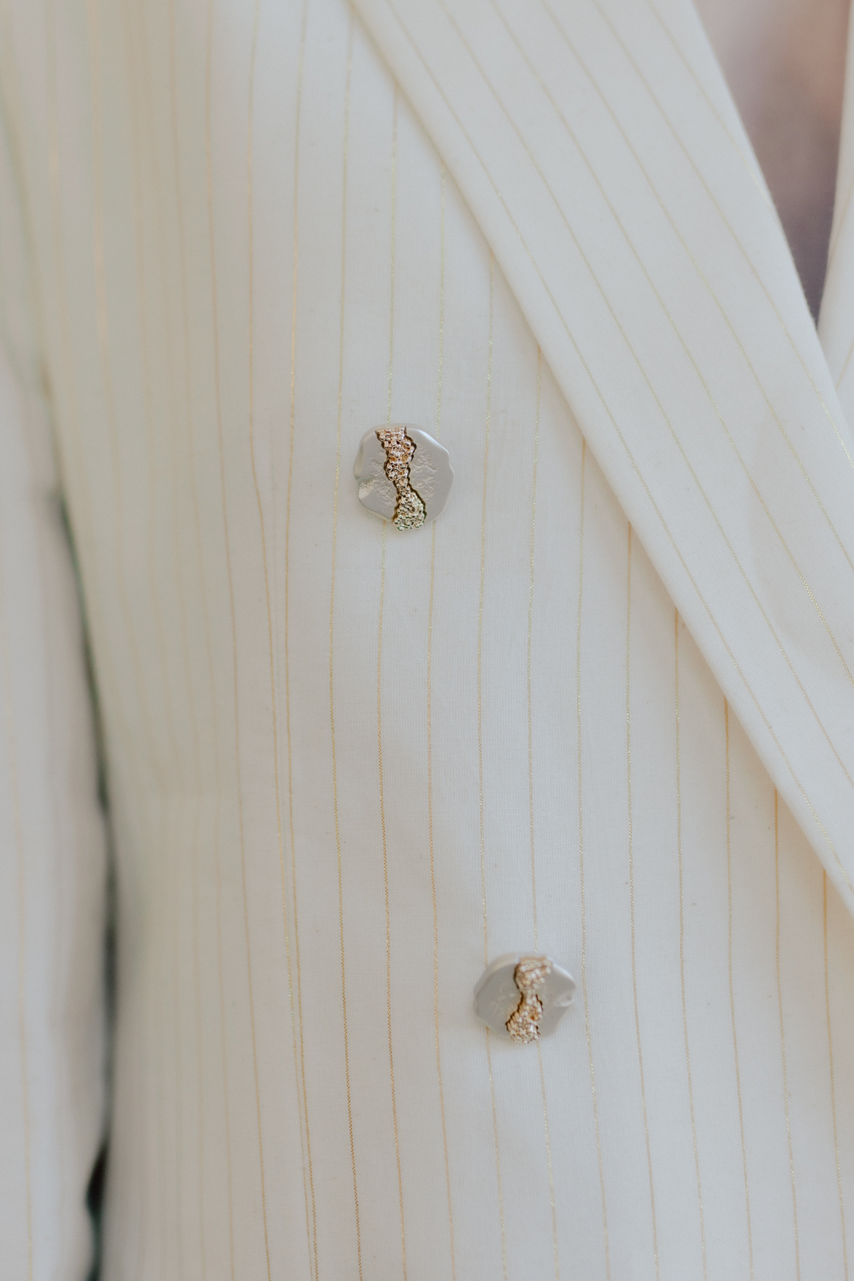 Atman Ecru & Gold Zari Stripe Suit