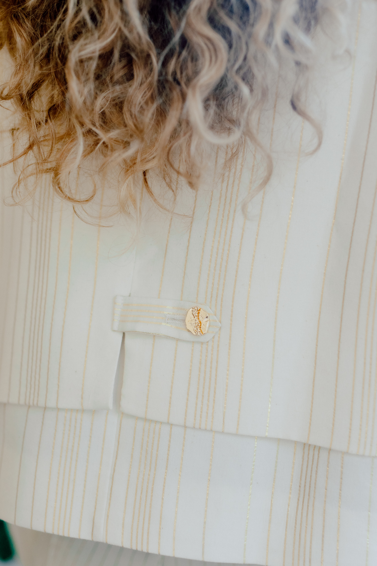 Vyom Ecru & Gold Zari Stripe Crop Jacket